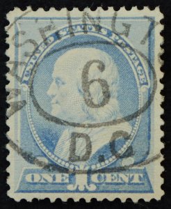 U.S. Used Stamp Scott #212 1c Franklin Superb. Lovely Washington, DC Cancel Gem!