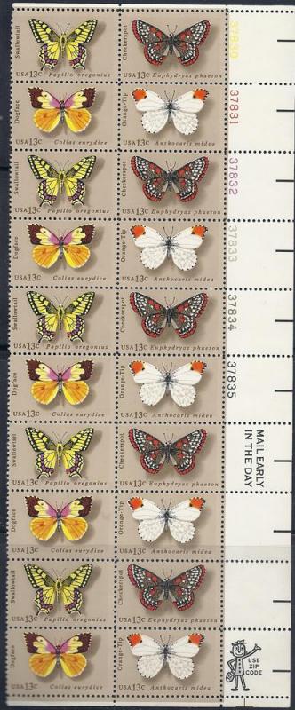 US#1712-15 13c American Butterflies  PB of 20 CV $5.75