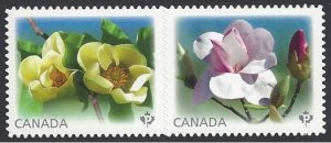 Canada #2625i MNH die cut pair, flowers, Magnolias, issued 2013