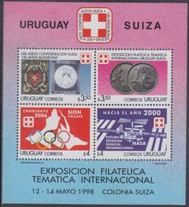 URUGUAY Sc #1722a-d CPL MNH SHEET of 4 DIFF  - I NT'L STAMP EXPOSITION