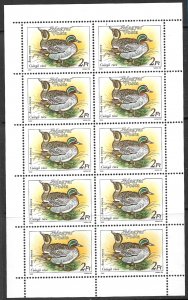 HUNGARY 1988 2fo DUCK Issue Sheet of 10 Sc 3136 MNH