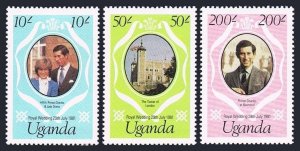 Uganda 314-317, MNH. Mi 302-304,Bl.28. Wedding 1981. Prince Charles, Lady Diana.