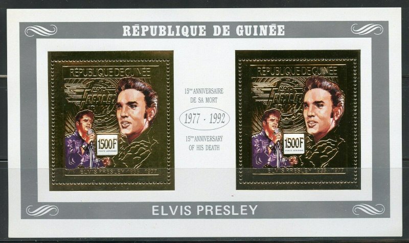 GUINEA 15th MEMORIAL ANN OF ELVIS PRESLEY GOLD FOIL COLLECTIVE SHEET MINT NH