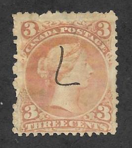 Canada Scott #25 Used 3c Large Queen Victoria 2018 CV $40.00