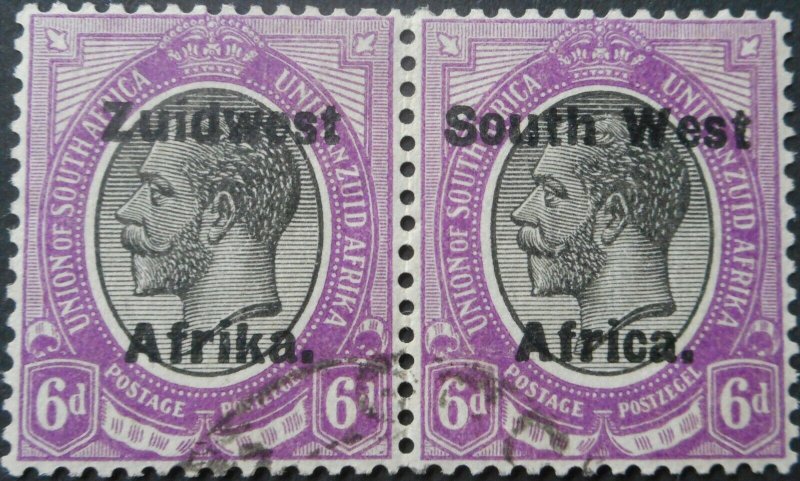 South West Africa 1924 Six Pence pair SG 34 used