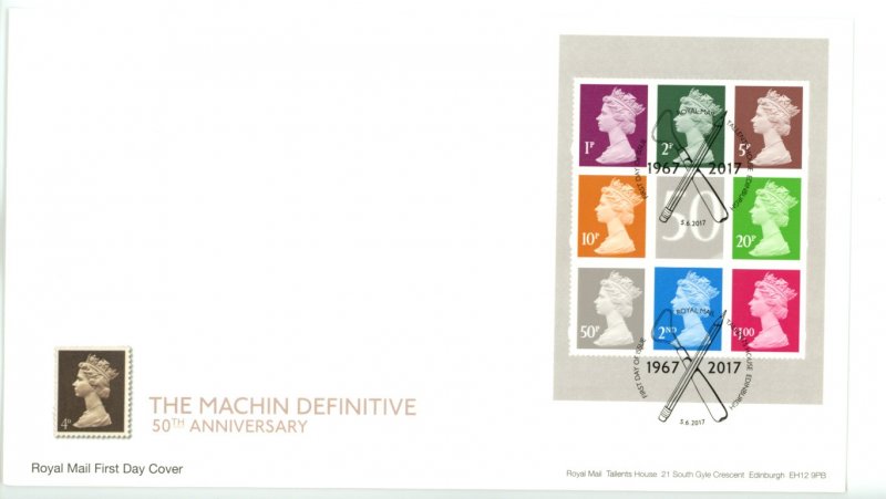 Great Britain 2017 FDC  Machin 50th Anniversary Miniature Sheets (2)  