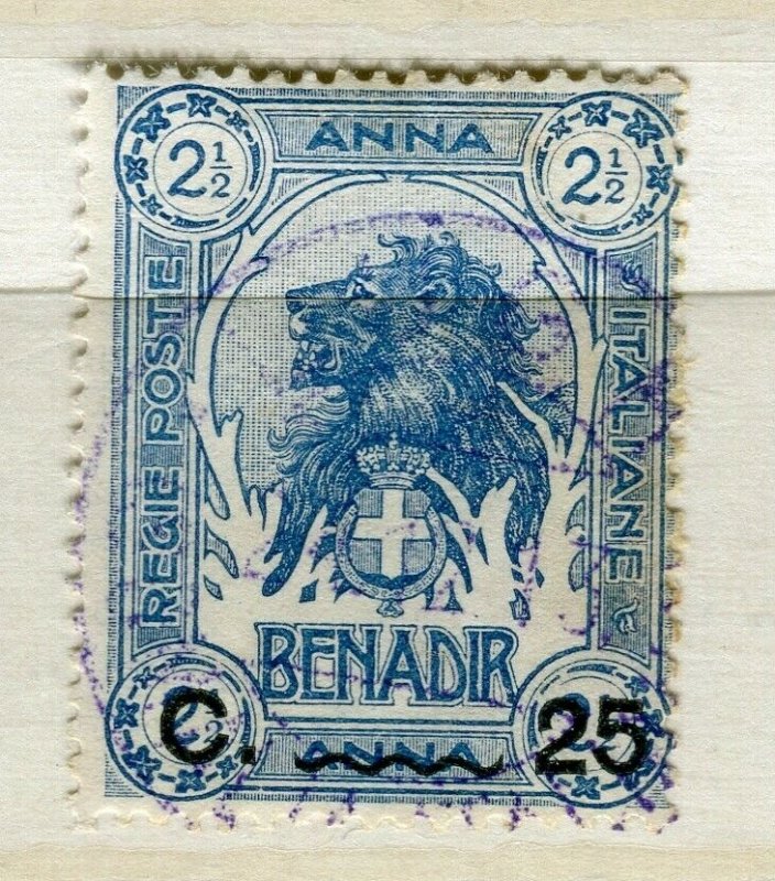 ITALY; SOMALIA early 1900s pictorial Lion type 25c. used value