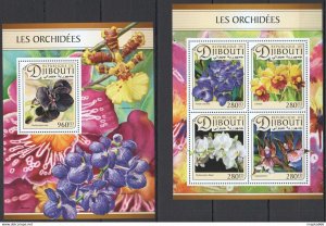 2017 Djibouti Orchids Flora Flowers #1443-46+Bl533 ** Fd1129