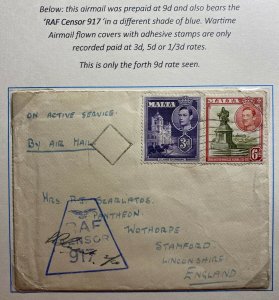 1942 Malta RAF Censored On Active Service Cover To Stamford England