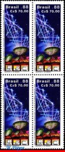 2159 BRAZIL 1988 ANSAT 10, COMMUNICATION, SATELLITE DISHES, MI# 2285, BLOCK MNH