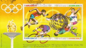 Hong Kong # 628, Barcelona Summer Olympics, Souvenir Sheet, Used, 1/2 Cat.