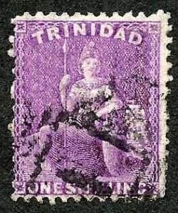 Trinidad SG73 1/- Bright Deep Mauve Wmk Crown CC Perf 12.5 Fine used