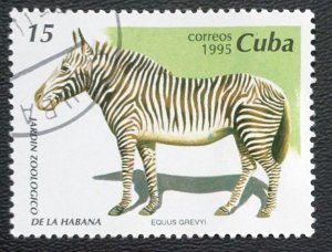 CUBA Sc# 3675 NATIONAL ZOO WILD ANIMALS   zebra 15c 1995  used cto