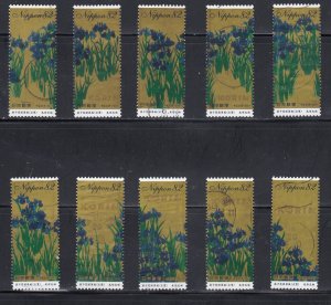 Japan 2017 Sc#4905a-j Irises Screen, by Ogata Korin (1658 - 1716) Used