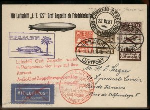 Danzig 1931 Graf Zeppelin 2 SAF South America Si129 Cover Brazil Flown 93299