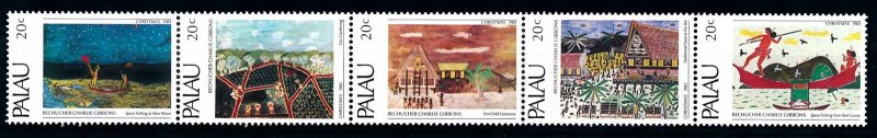 [68428] Palau 1983 Christmas paintings Charlie Gibbons Strip folded once MNH