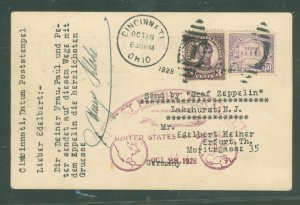 US 557/570 1928 A postal card sent on the return flight of the Graf Zeppelin from Lakehurst, NJ to Frankfurt (main) Germany with