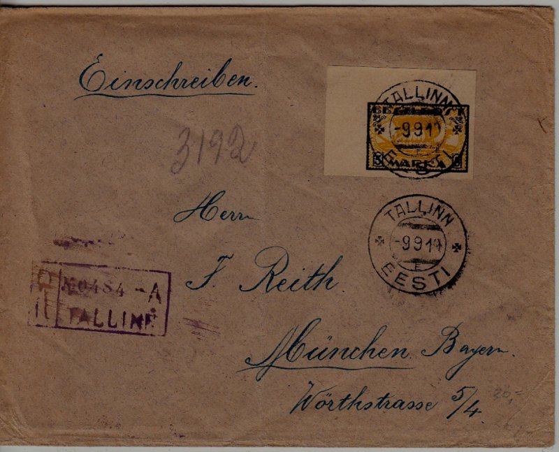 Estonia registered cover folded 9.9.19 Tallinn