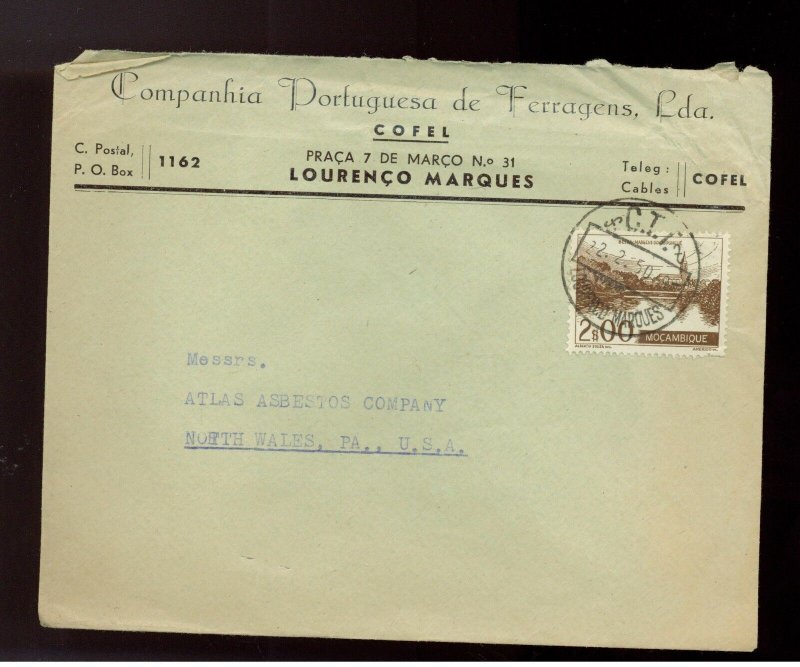 1949 Mozambique Ferragens Commercial cover to USA