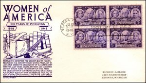 Scott 959 - 3 Cents Women's Rights Anderson FDC Block Planty 959-16