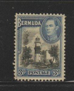 BERMUDA #121A  1938  3p KING GEORGE VI & ST. DAVIDS LIGHTHOUSE   F-VF  USED  b