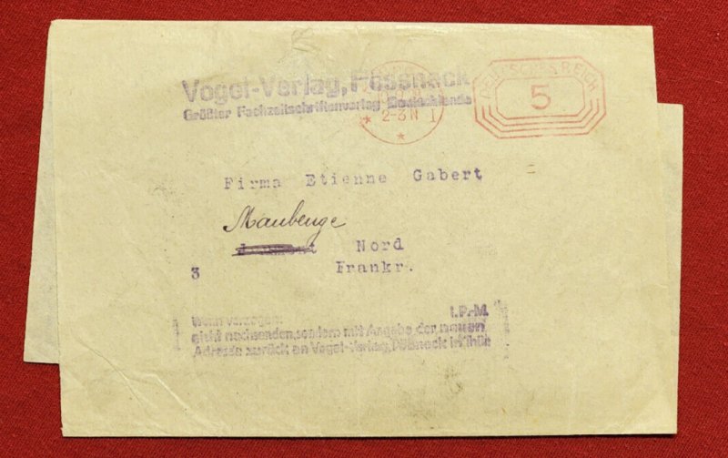 Germany German Deutsches Reich cover Envelope Nord Frankr. 1929 w Metered cancel