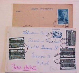 POLAND SOPOT 1947 on CARD & GRUNWALD 1961 TO USA