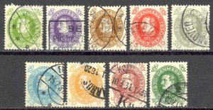 Denmark Sc# 210-219 (no 8o) Used 1930 King Christian X