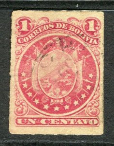 BOLIVIA;  1887 early classic rouletted issue fine used 1c. value, Shade