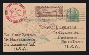 US C14 $1.30 Graf Zeppelin on Flown Round Trip Postcard VF SCV $375 (-005)