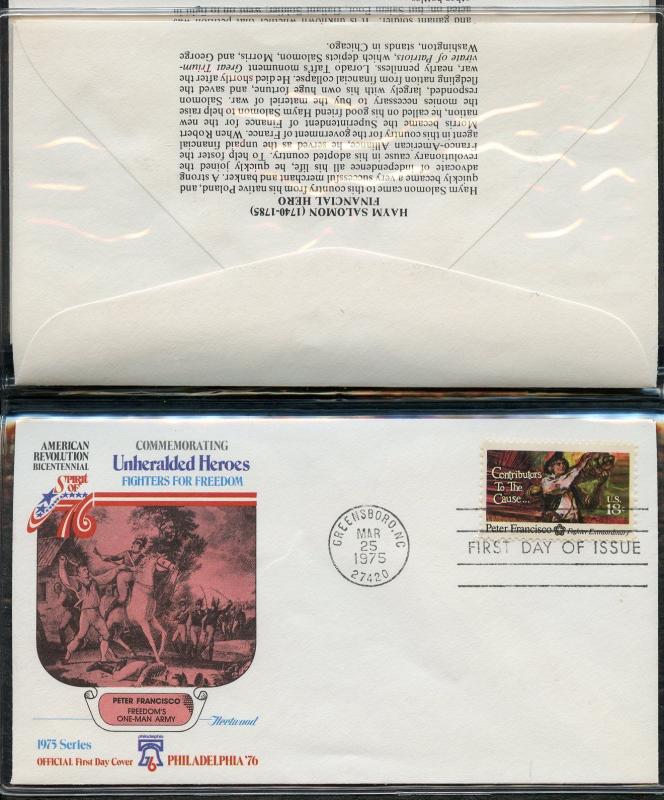 UNITED STATES 1975 UNHERALDED HEROES  4   FIRST DAY COVERS IN DELUXE FOLDER