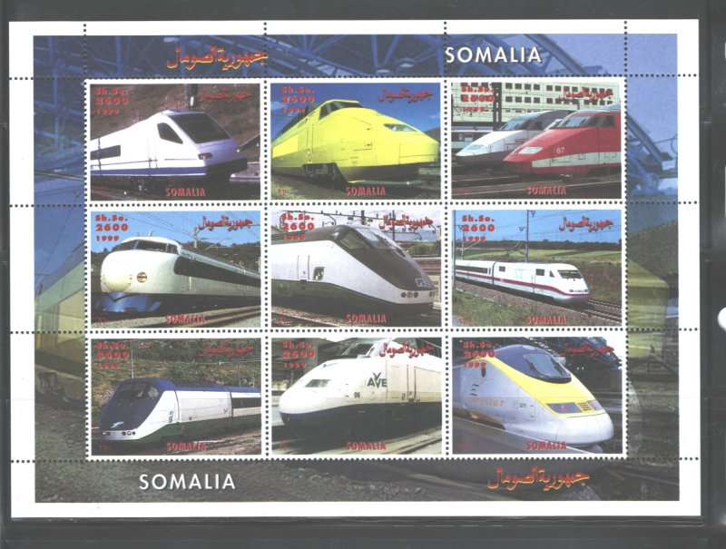 SOMALIA  2000  TRAINS  M.S.  #SCOTT NOT LISTED; CHECK MICHEL.