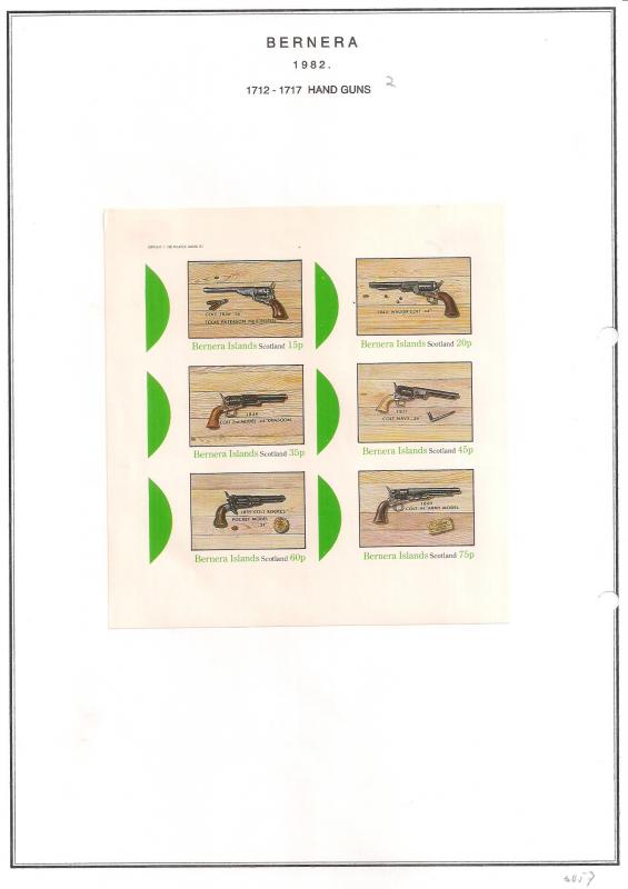 SCOTLAND - BERNERA - 1982 - Hand Guns (2) - 6v Imperf Sheet - MLH