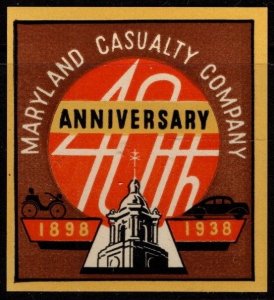 1938 US Poster Stamp 40th Anniversary Maryland Casualty Company MNH