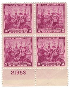 #836 – 1938 3c Landing of the Swedes and Finns – MNH OG Plate Block