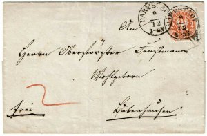 Prussia 1860's Darmstadt cancel on cover, Scott 24, Michel 23