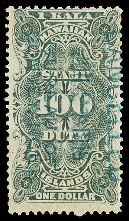 Hawaii Scott R14 1913 $1.00 Revenue Issue Used Fine with Hand Cancel Cat $40