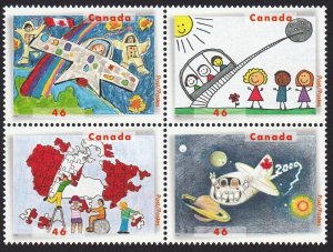 CHILDREN' DRAWING ART = Canada 2000 #1859-1862 MNH Block of 4