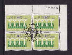 Cyprus  #625   used  1984  Europa  6c  block of 4