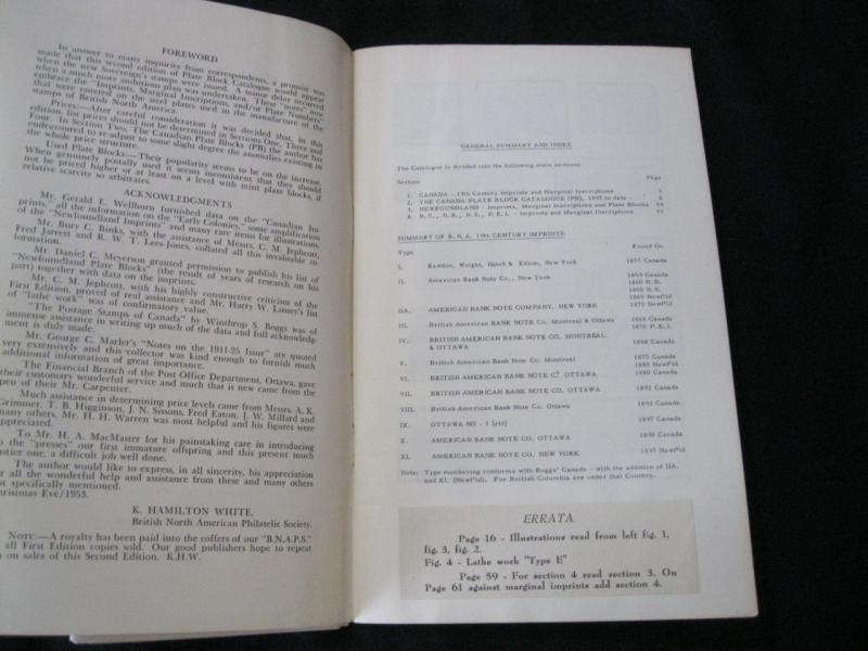 THE CANADA PLATE BLOCK CATALOGUE 1953 + OCT 1958 LIST by MAJ K HAMILTON WHITE