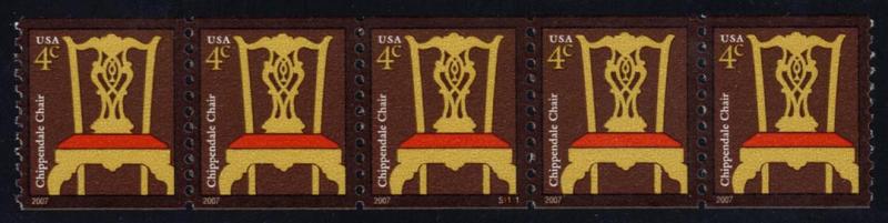 US #3761 Chippendale Chair P# Strip of 5; MNH (1.25)