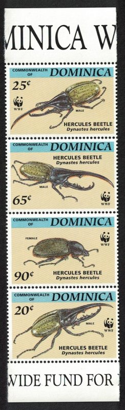 Dominica WWF Hercules Beetle Strip of 4v SG#1799-1802 MI#1804-1807 SC#1647-1650