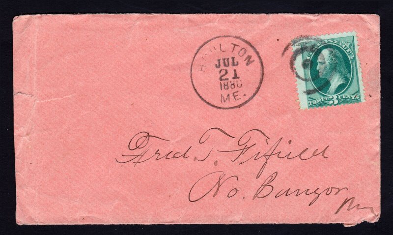 US COVER 3 CENT BANKNOTE HOULTON ME 1880 SOTN BULLSEYE DUPLEX CANCEL