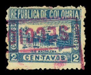 COLOMBIA 1902 Barranquilla - Magdalena 2c bl Sc# 195a var PRINTED ON BOTH SIDES