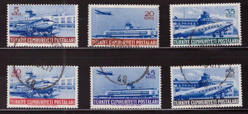 TURKEY Scott C22-C27 Used 1954 Airmail set