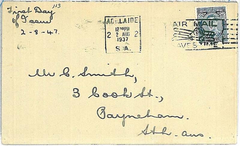 POSTAL HISTORY -  AUSTRALIA : FDC COVER  1937 DIE 1a