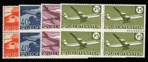 Liechtenstein #C34-37 Cat$70+, 1960 Airpost, set of four in blocks of four, n...