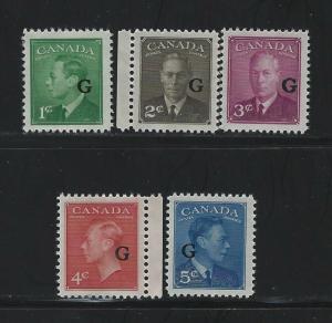 CANADA - #O16-#O20 - KING GEORGE VI G OVERPRINT MINT NEVER HINGED STAMPS (1950) 