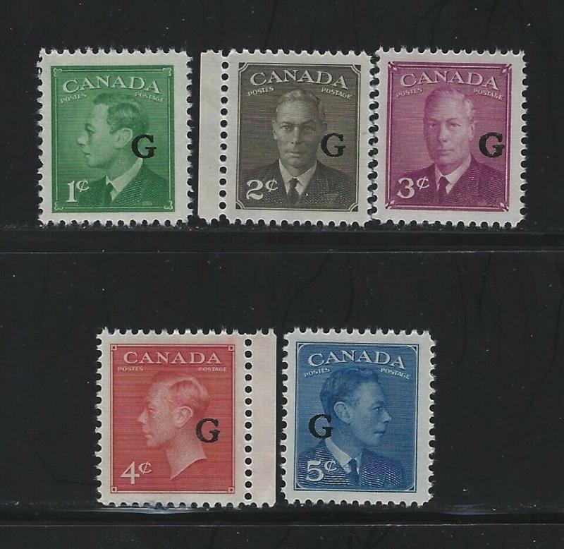 CANADA - #O16-#O20 - KING GEORGE VI G OVERPRINT MINT NEVER HINGED STAMPS (1950) 