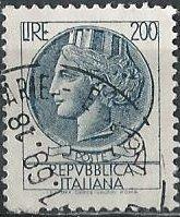 Italy #998U (used) 200 lire Italia, slate blue (16x19½-20mm) (1968)